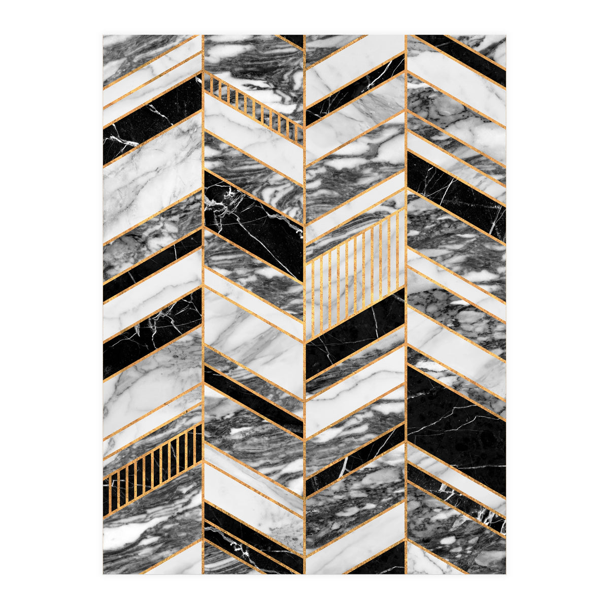 Abstract Chevron Pattern - Black and White Marble (Print Only)