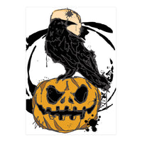 Raven over a pumpkin scribble sketch (Print Only)