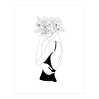 Line Drawing Girl with Flowers (Print Only)