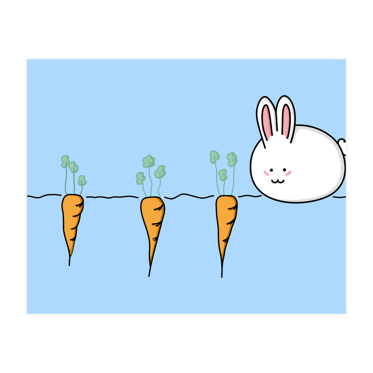 Kawaii Cute Rabbit With Carrots (Print Only)