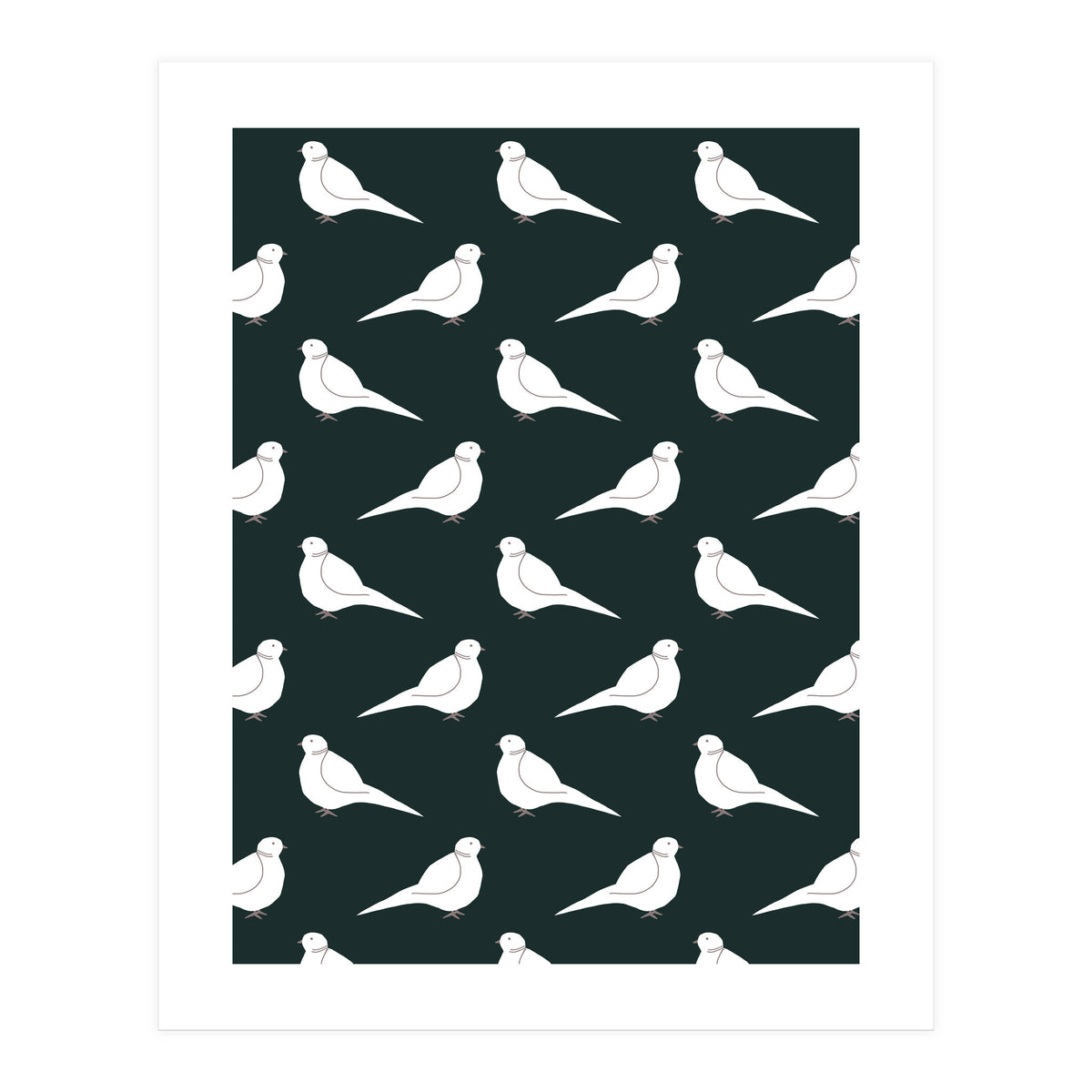 White Bird Pattern On Black (Print Only)