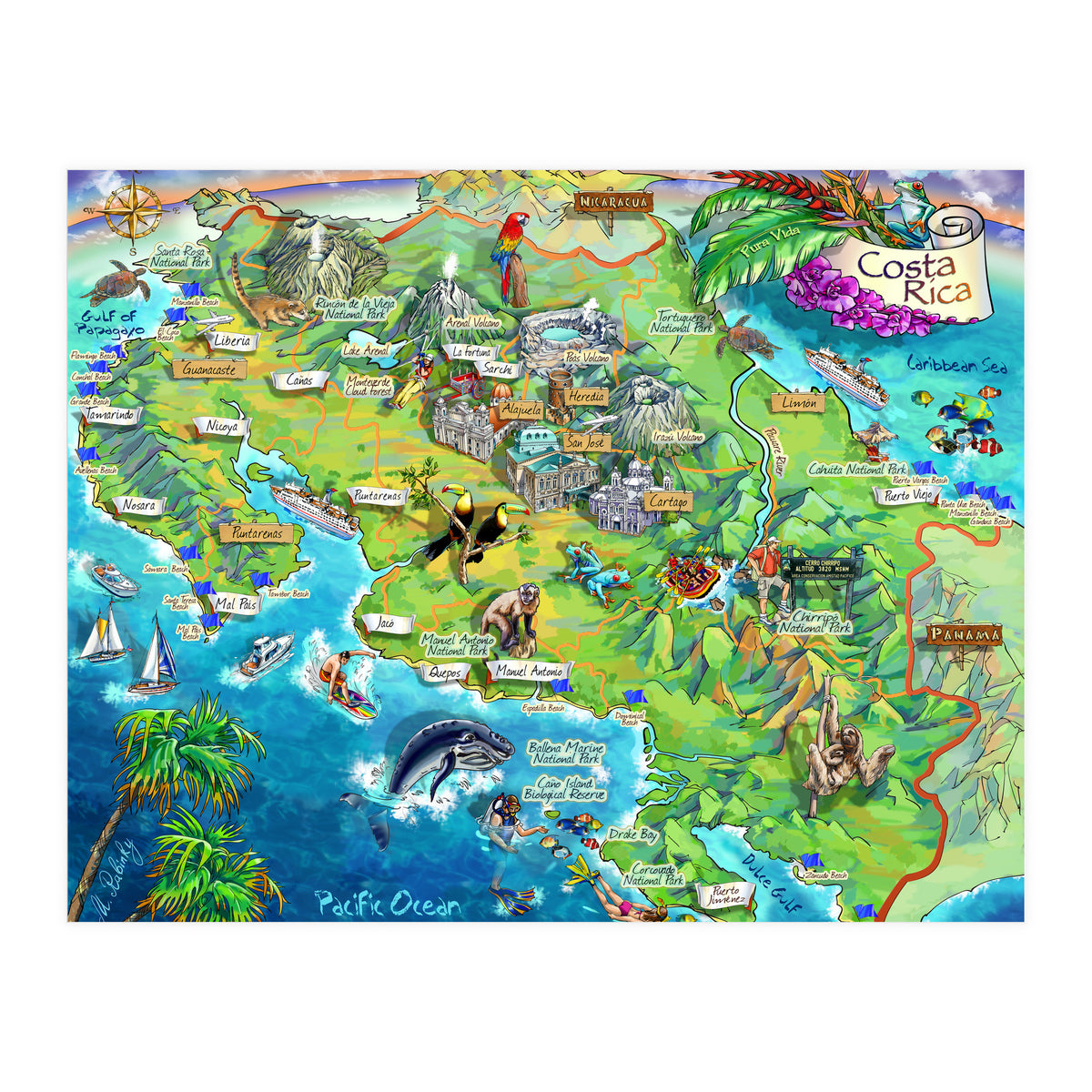 Costa Rica Map Illustration (Print Only)