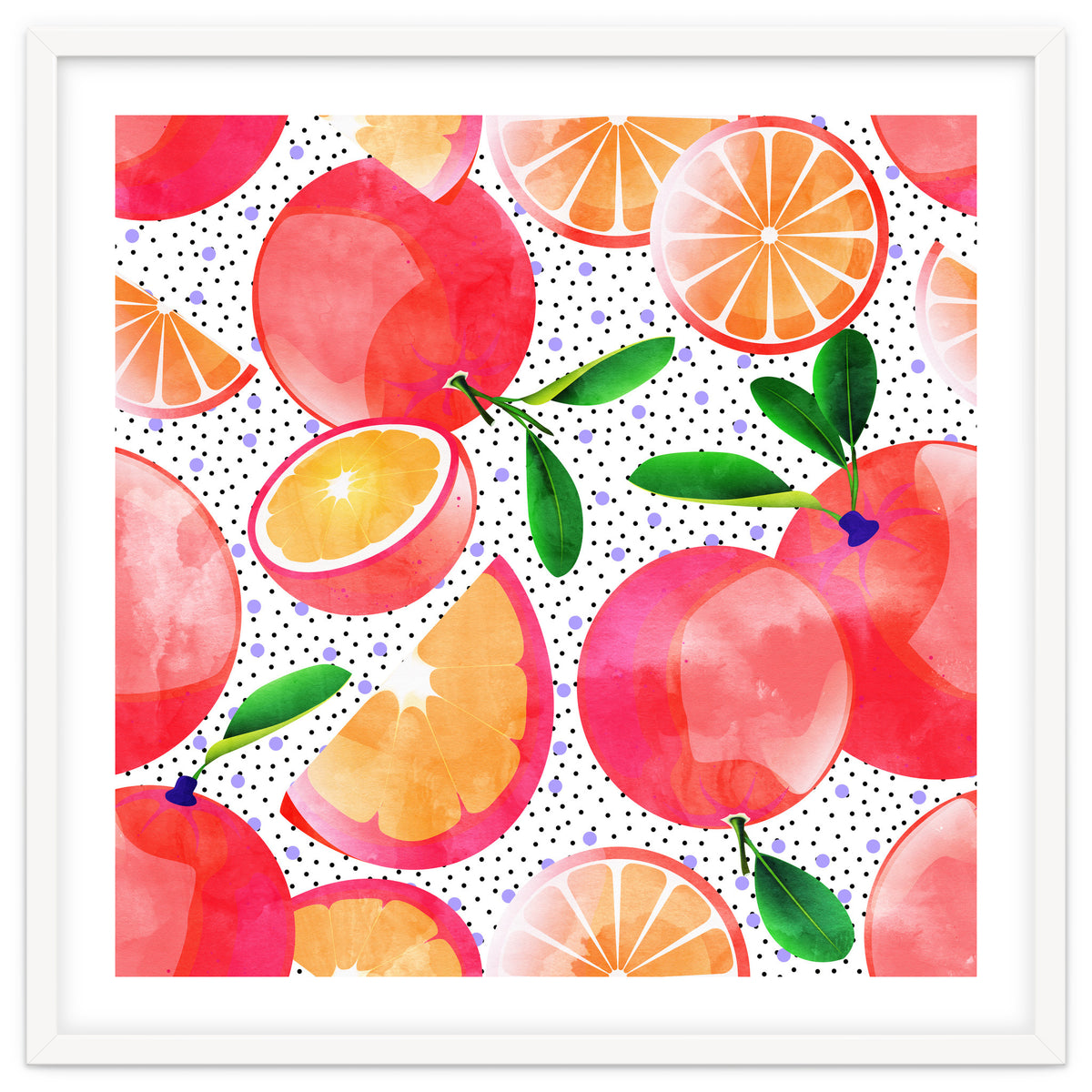 Citrus Tropical | Juicy Fruits Polka Dots | Food Orange Grapefruit Pink Watercolor Botanica