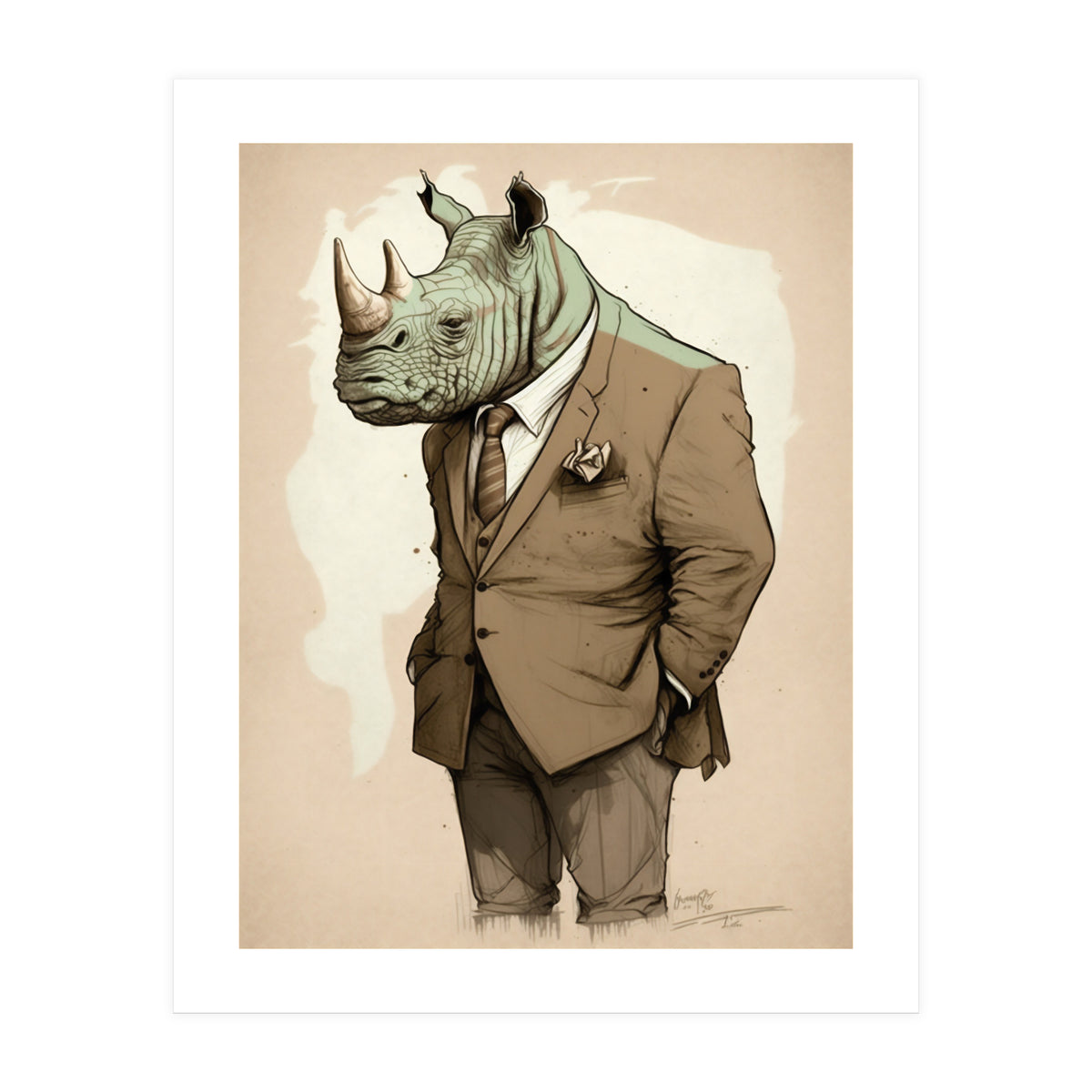 Dapper Rhino Fashion Sketch (Print Only)