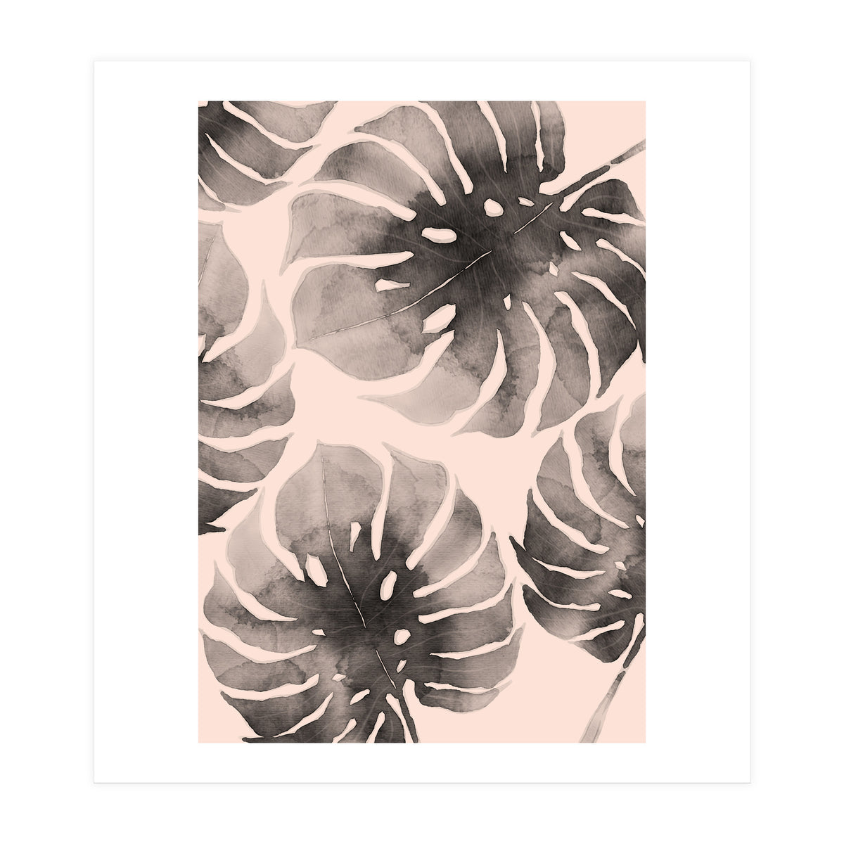 Monstera pink and gray watercolor (Print Only)