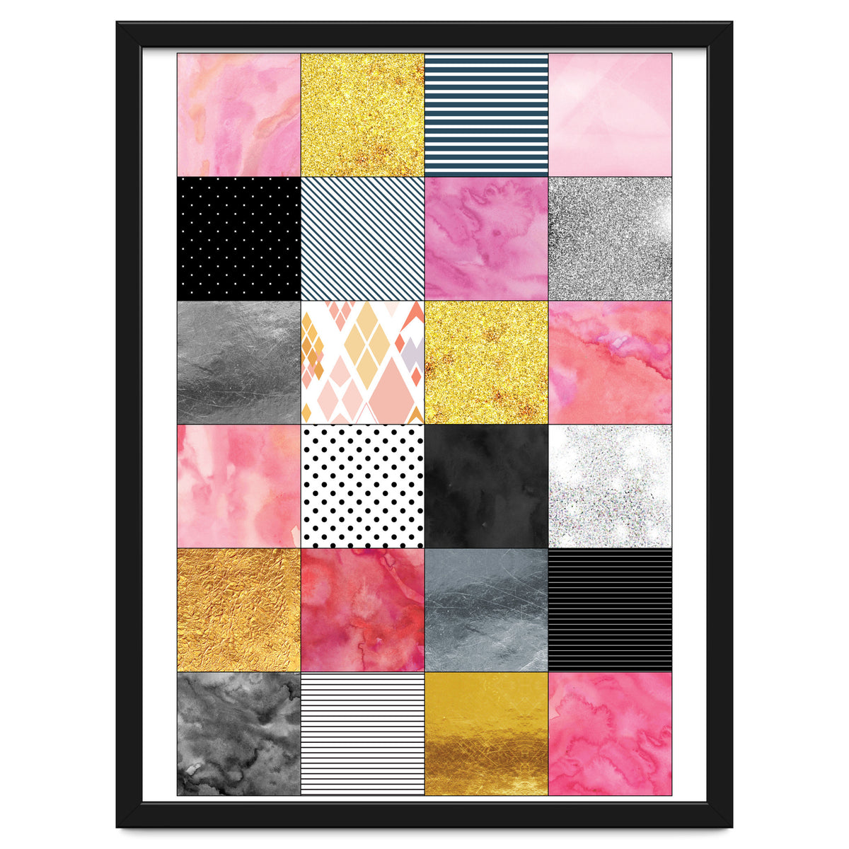 Pink Silver And Gold Quilt Art