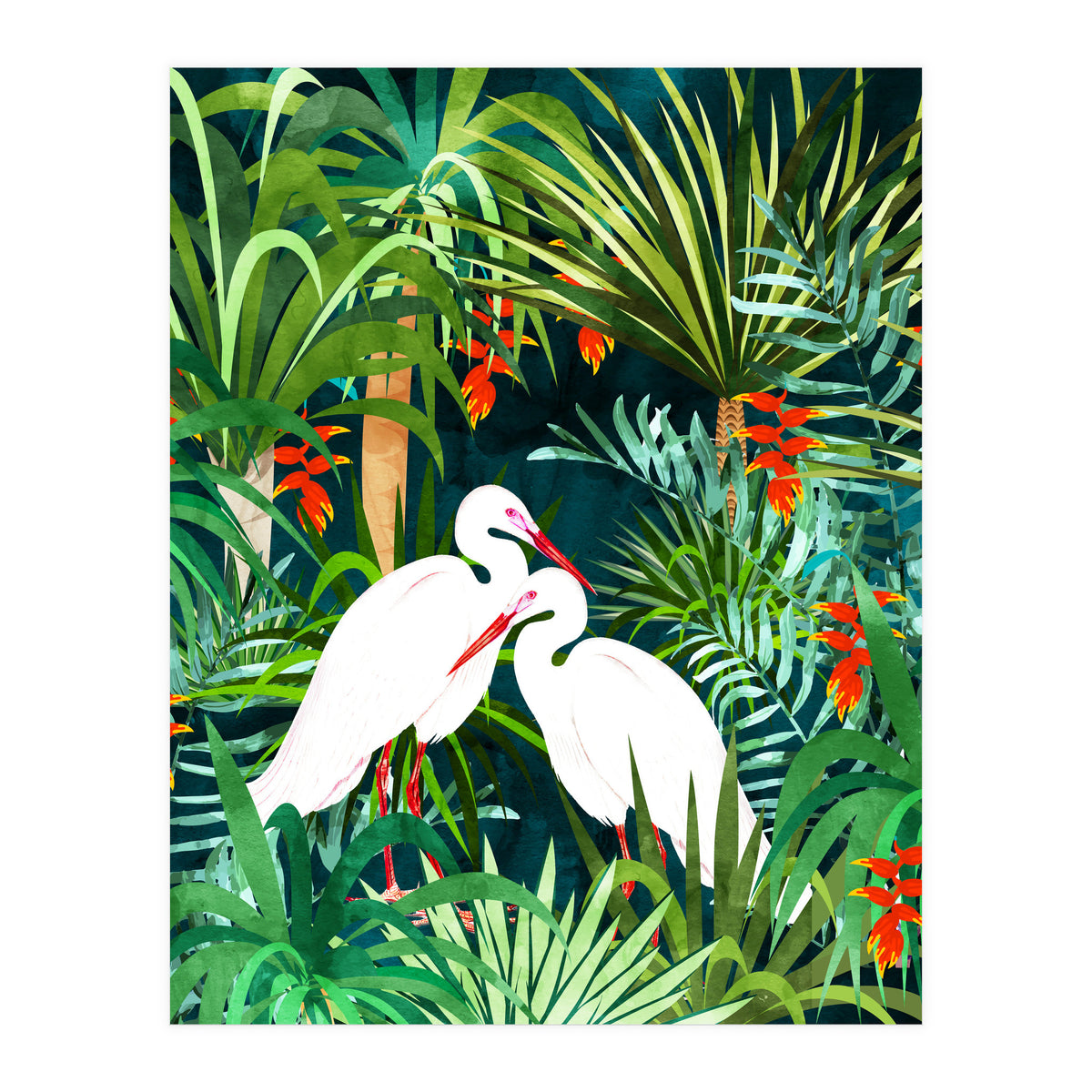 To Me, You're The Perfect Heron, Tropical Jungle Wildlife Animals Birds, Botanical Stork Painting (Print Only)
