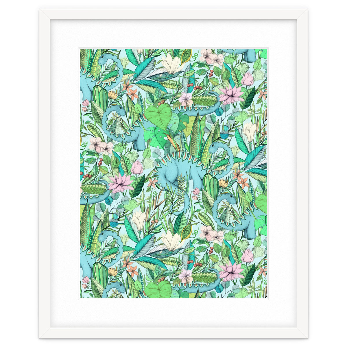 Improbable Botanical with Dinosaurs - soft pastels