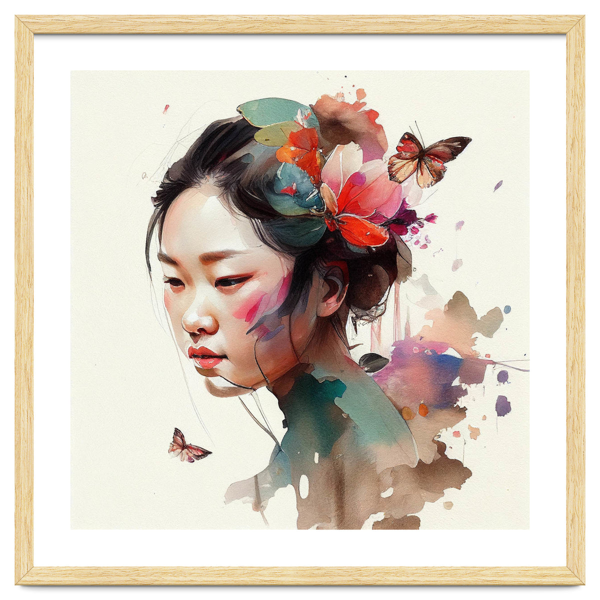 Watercolor Floral Asian Woman #4