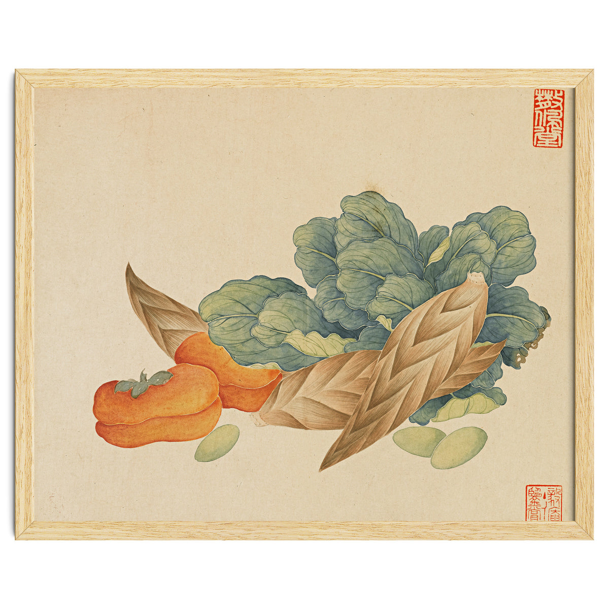 Wang Chengyu~flowers And Vegetables, Vegetables, Fruits, Chinese Cabbage, Lentils, Bamboo Shoots, Persimmons