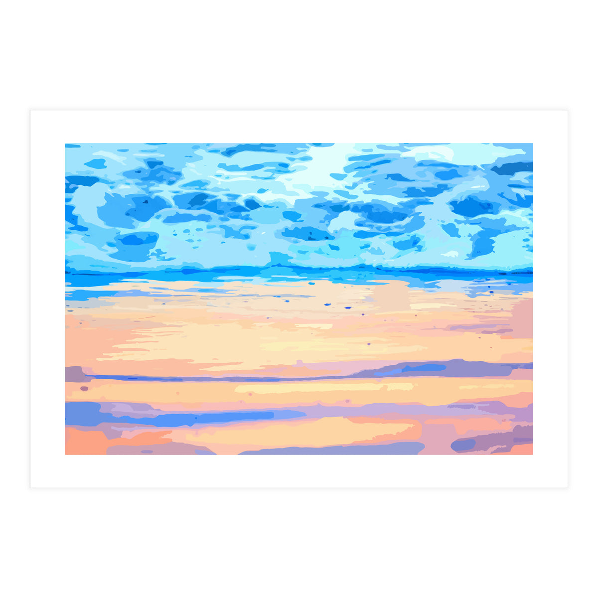 Sunset On The Shore | Beach Pastel Scenic Nature | Sea Ocean Landscape Painting (Print Only)