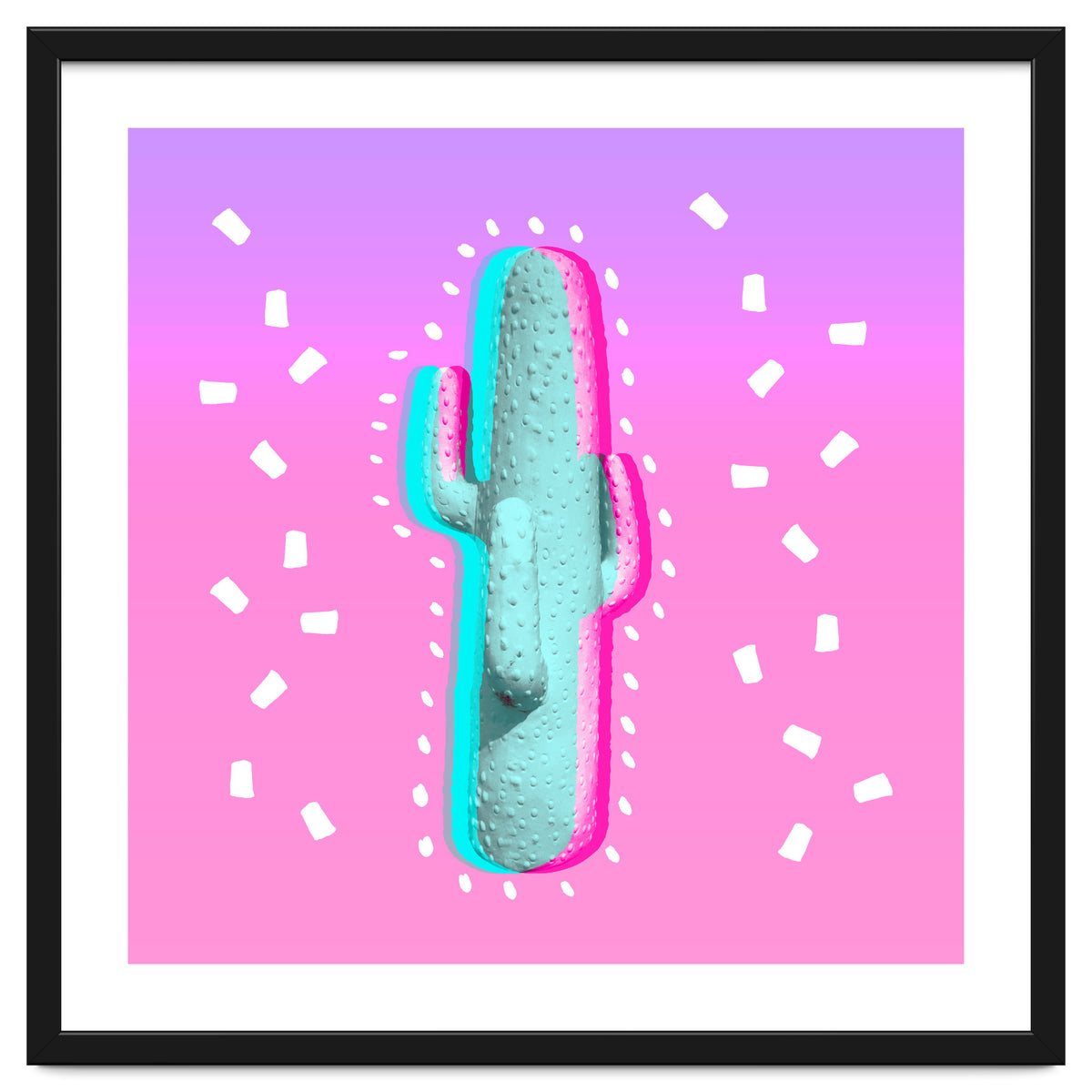 Modern 3 D Color Channel Cactus Photography Pink Purple Gradient 90's Pattern