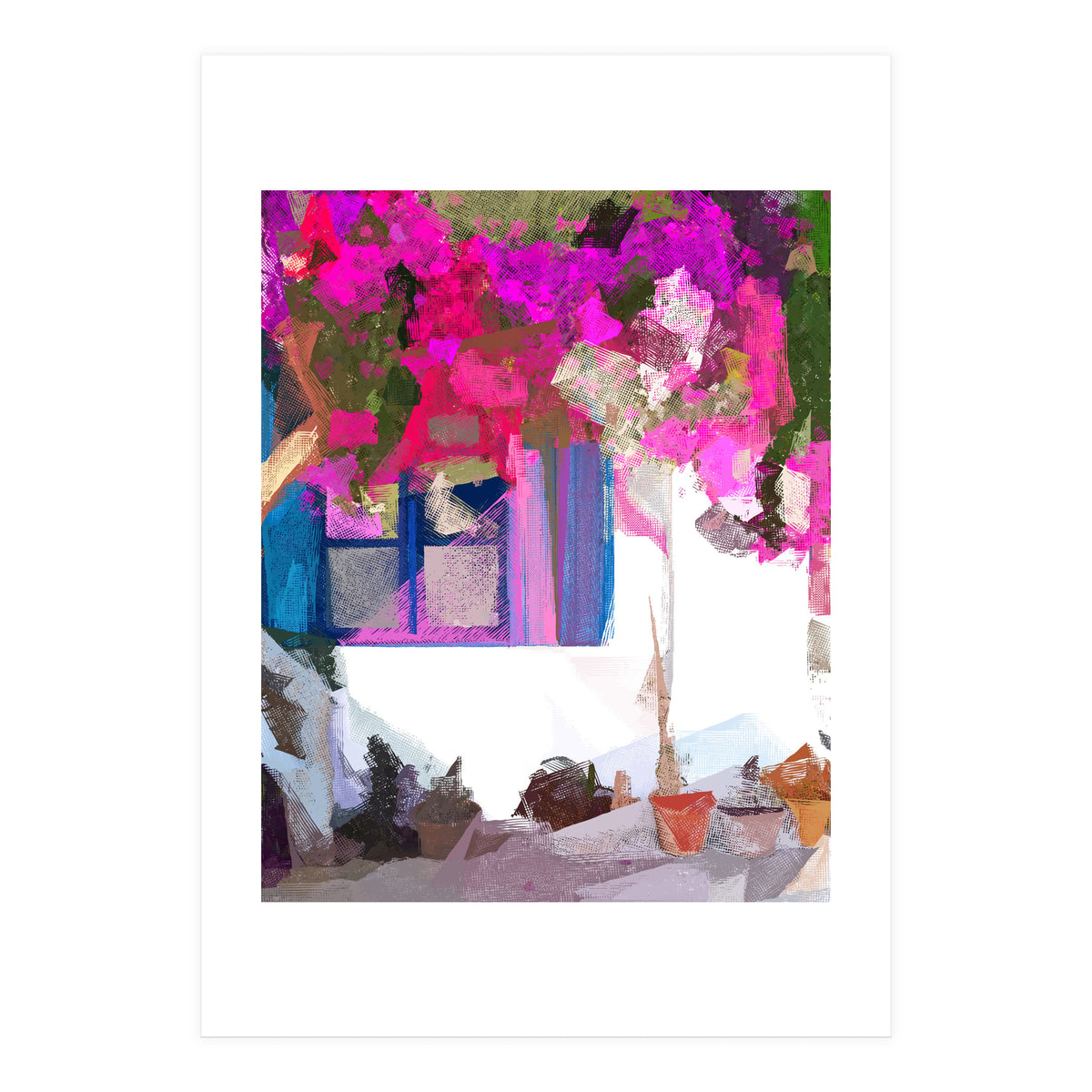 Blossom Is Just Around The Corner, Bougainvillea Tropical Greece Architecture, Botanical SummerTravel Bohemian (Print Only)