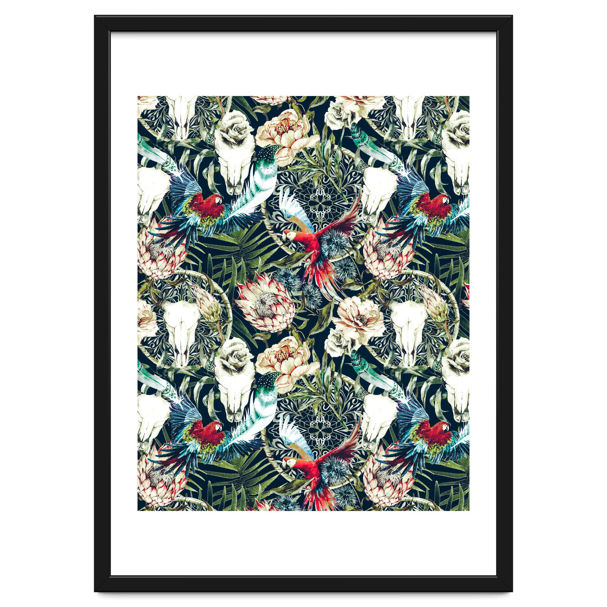 Dark pattern boho skull tropical