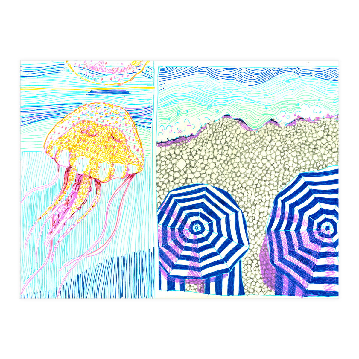 Provence Jelly fish & beach (Print Only)