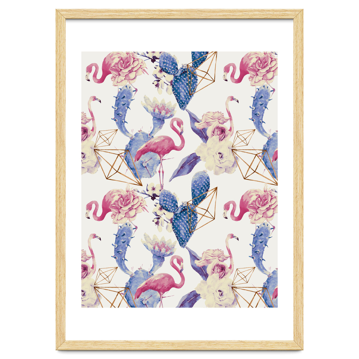 Flamingos, geometric and flowers 02