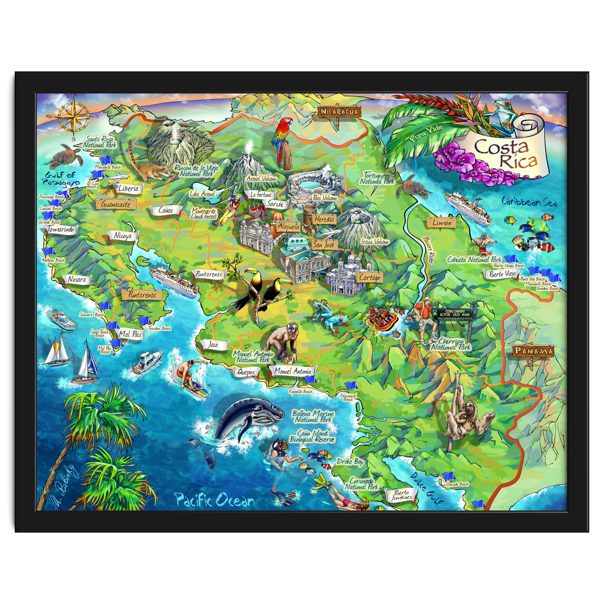 Costa Rica Map Illustration