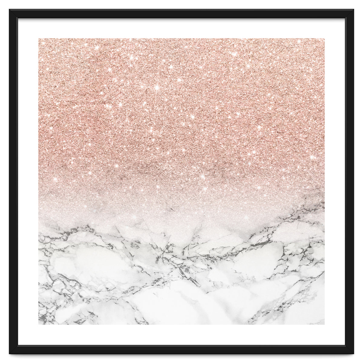 Modern faux rose gold pink glitter ombre white marble