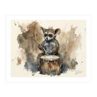 Bush Baby Playing Drum Watercolor Painting (Print Only)