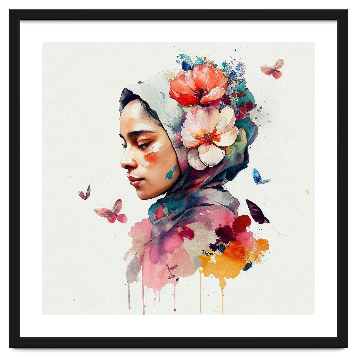 Watercolor Floral Muslim Woman #3