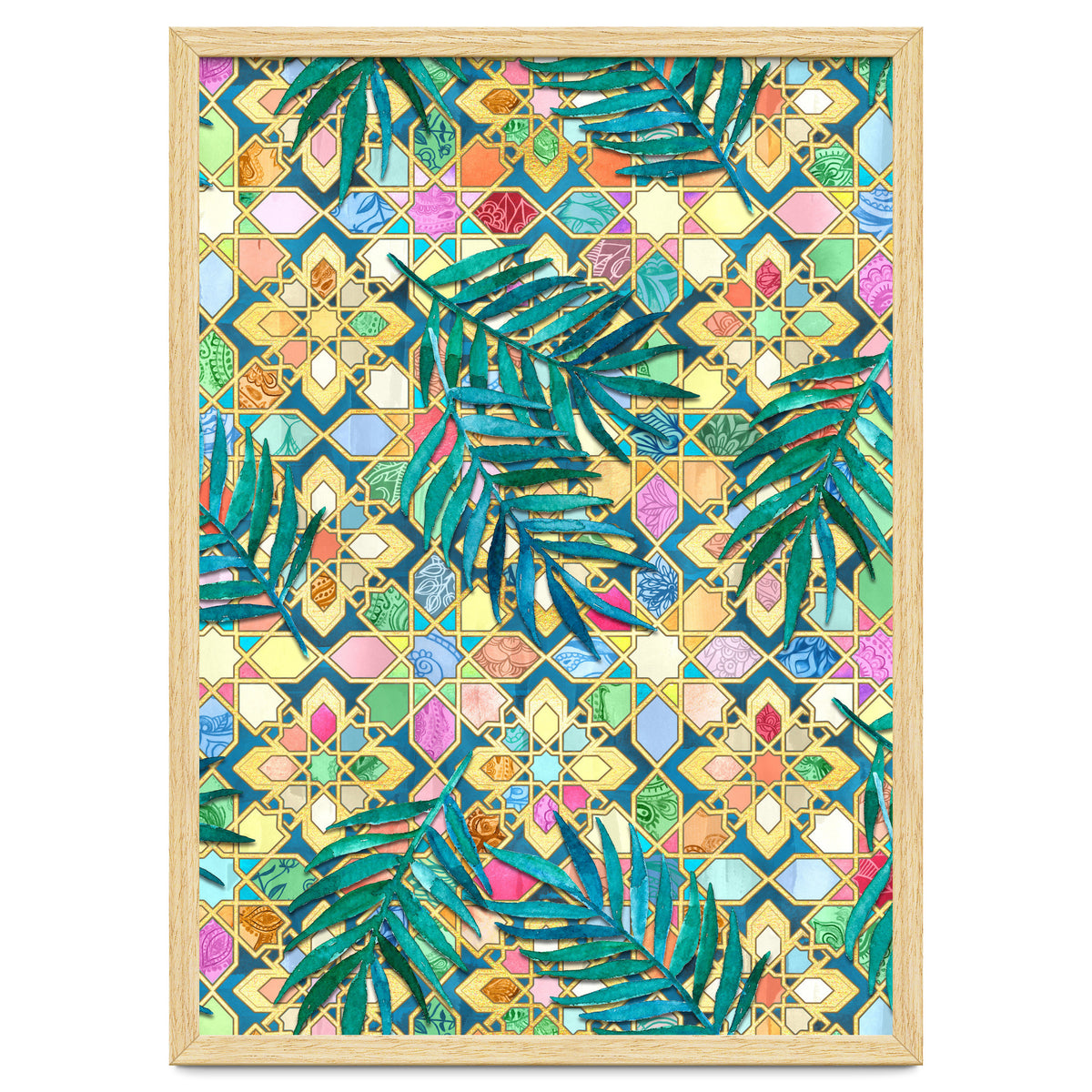 Gilded Moroccan Mosaic Tiles with Palm Leaves