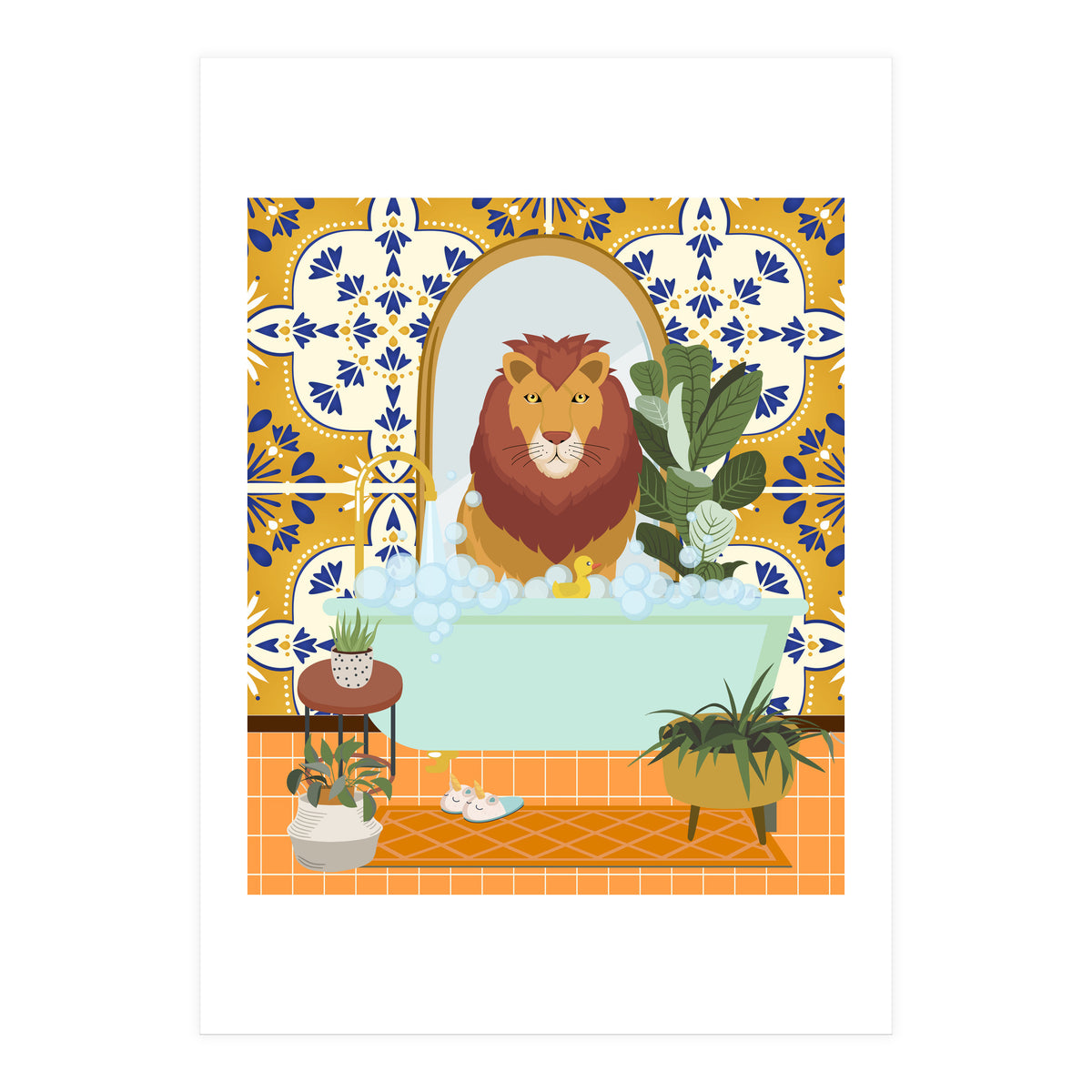 Lion Bathing in Moroccan Style Bathroom (Print Only)