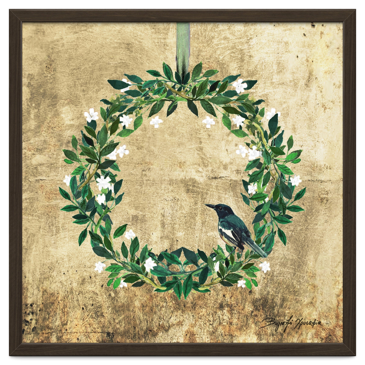 Wreath #White Flowers & Bird #Royal collection