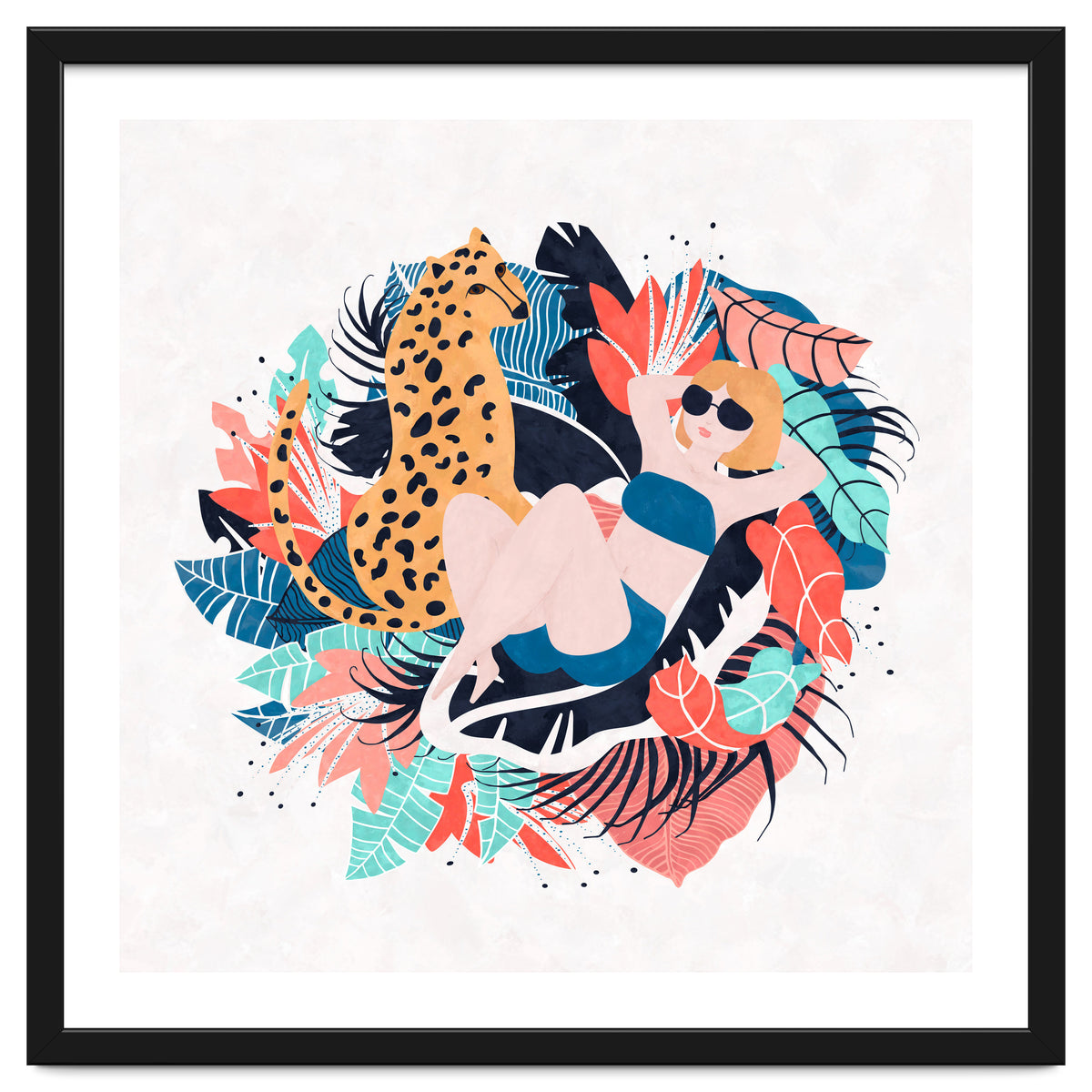 Yellow Hair Tropical Girl With Cheetah