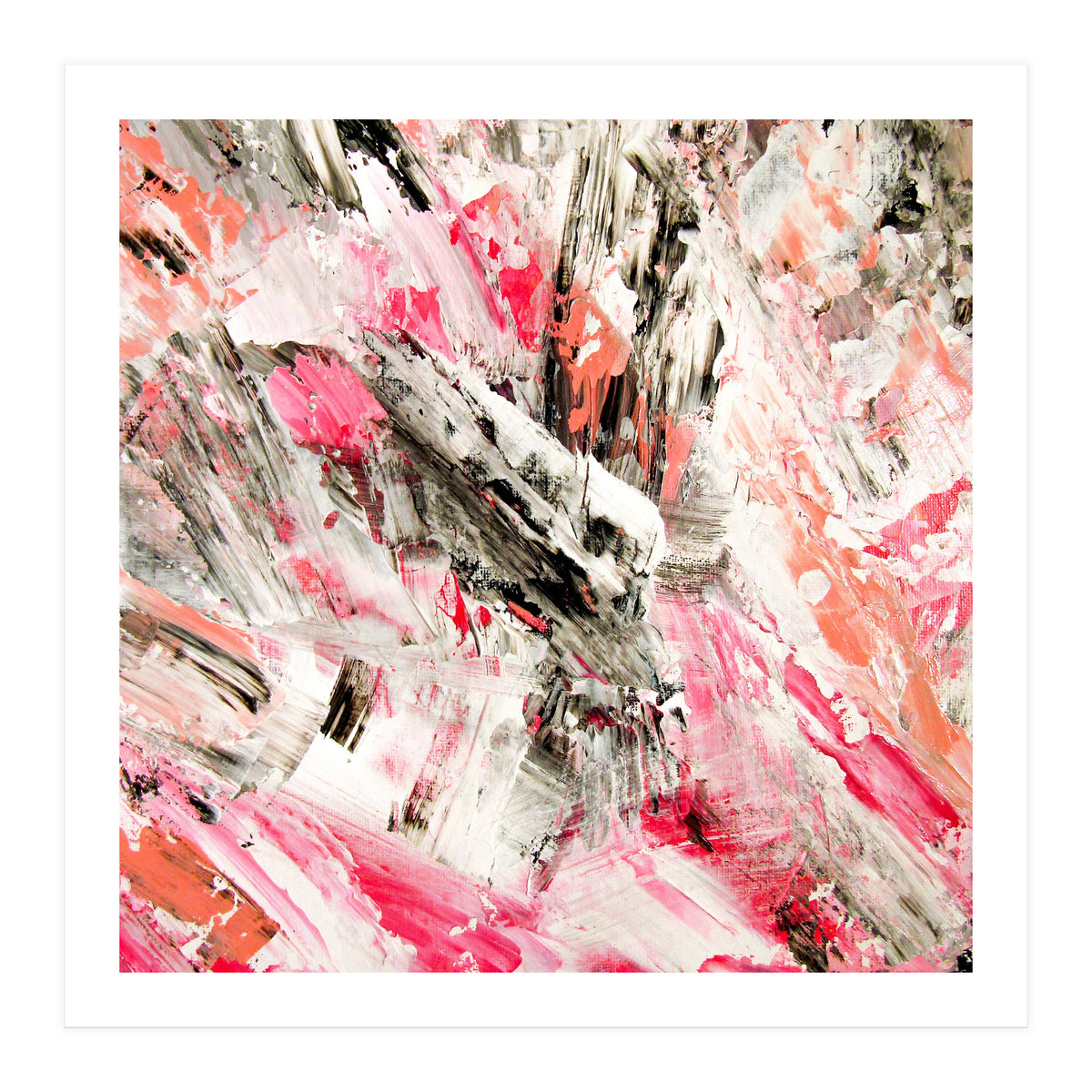 Candy Modern Pink Salmon Black Grey Acrylic Brushstrokes (Print Only)