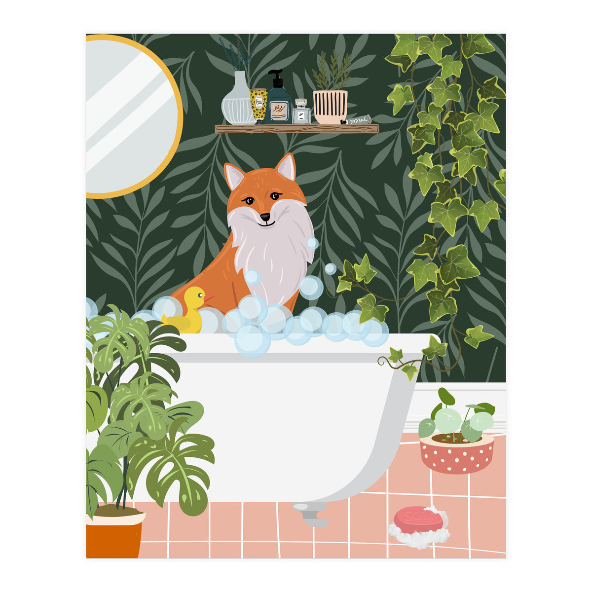 Fox Taking a Bath (Print Only)