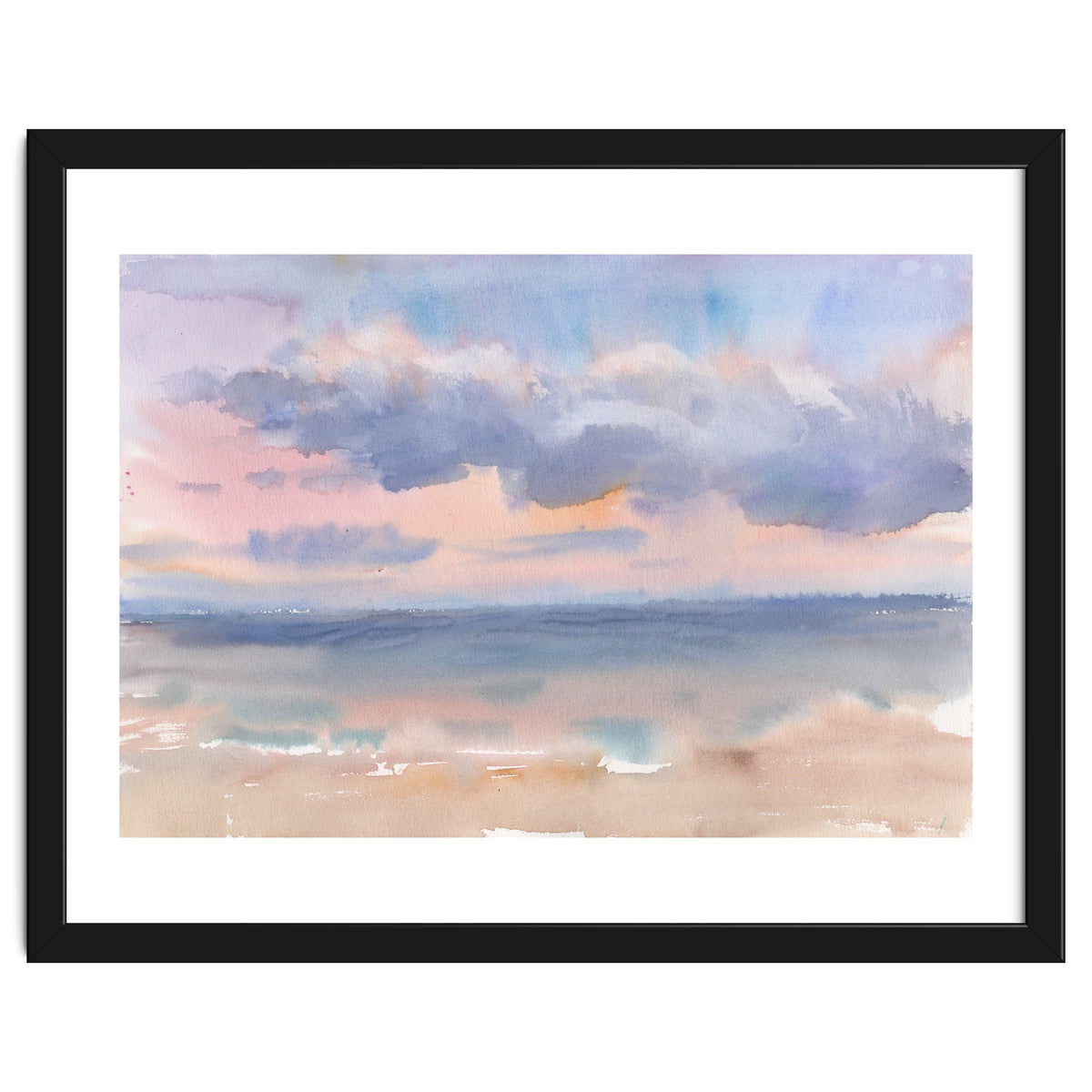 Beautiful morning At The Beach. Watercolor