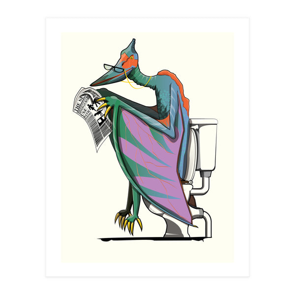 Dinosaur Pterodactyl on the Toilet, Funny Bathroom Humour (Print Only)
