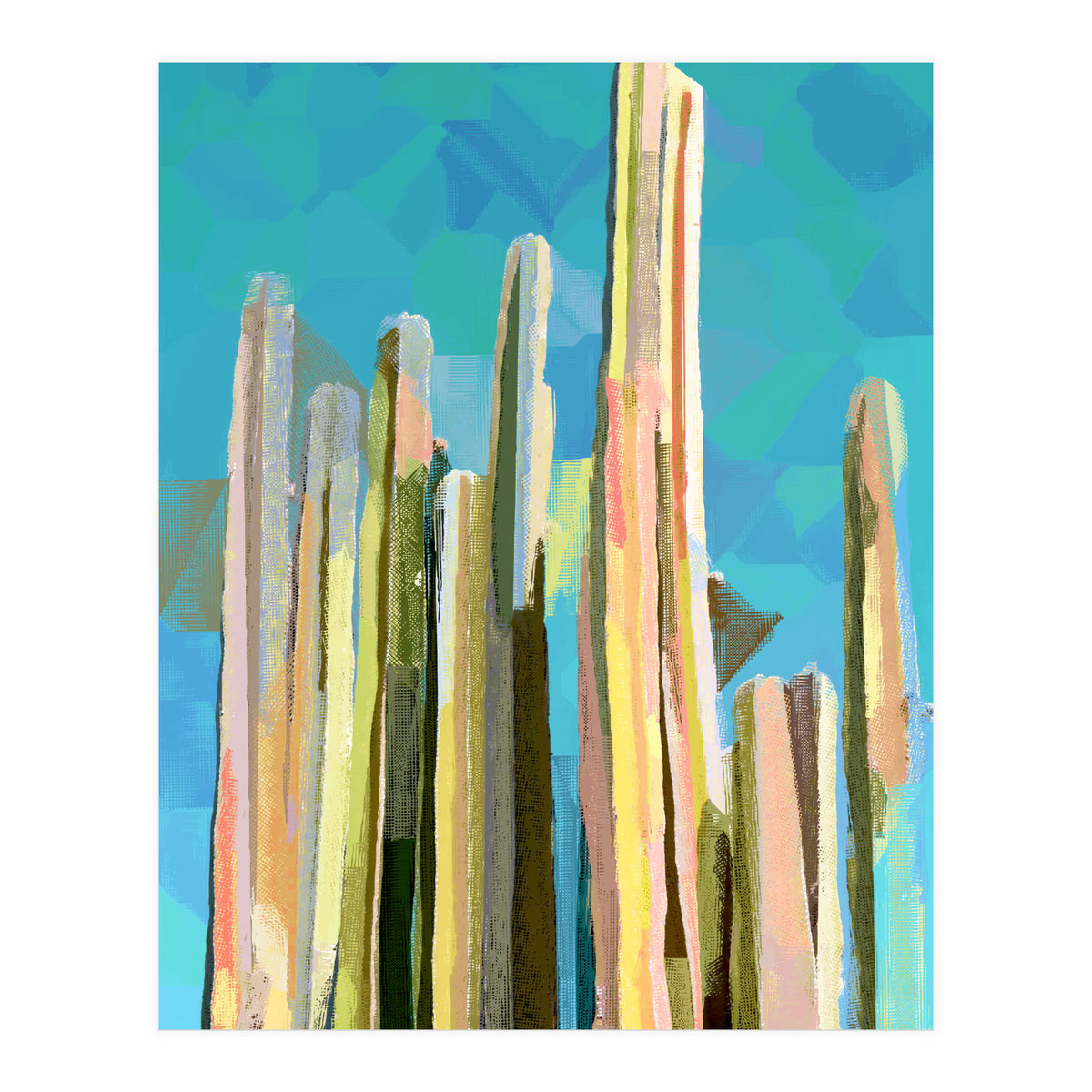 Desert's Rose, Summer Cactus Abstract Pastel Digital Art, Nature Botanical Color Sketch Plant Drawing (Print Only)
