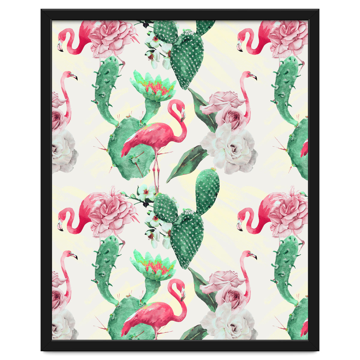 Flamingos, geometric and flowers