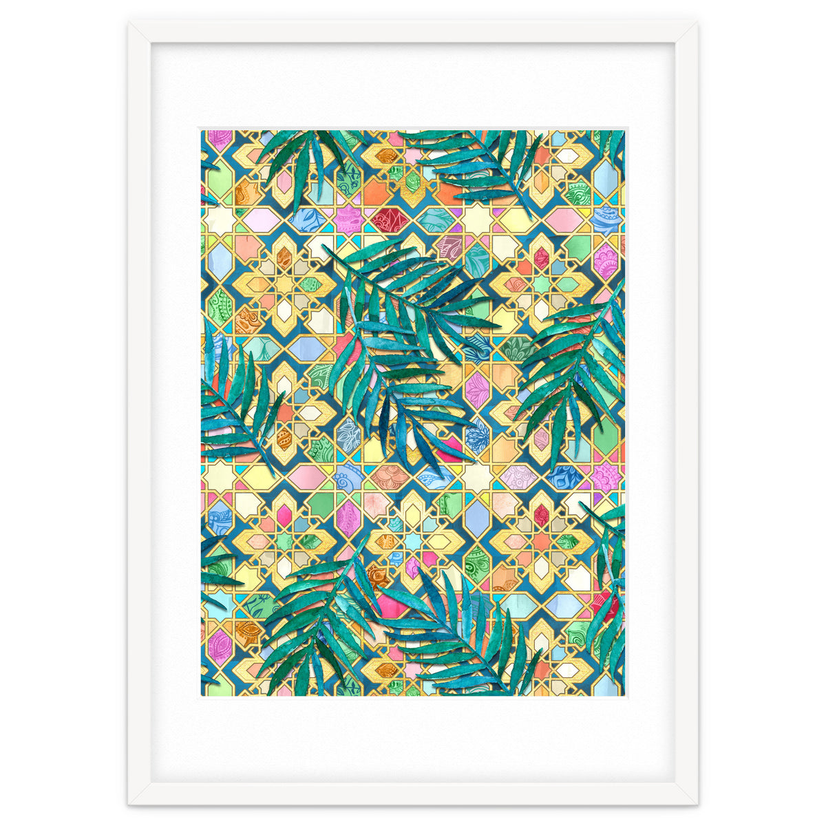 Gilded Moroccan Mosaic Tiles with Palm Leaves