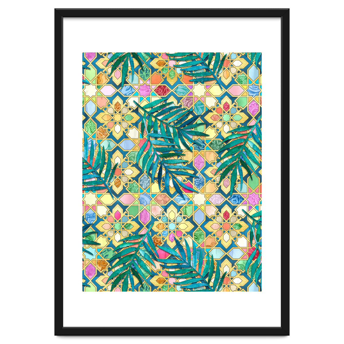 Gilded Moroccan Mosaic Tiles with Palm Leaves