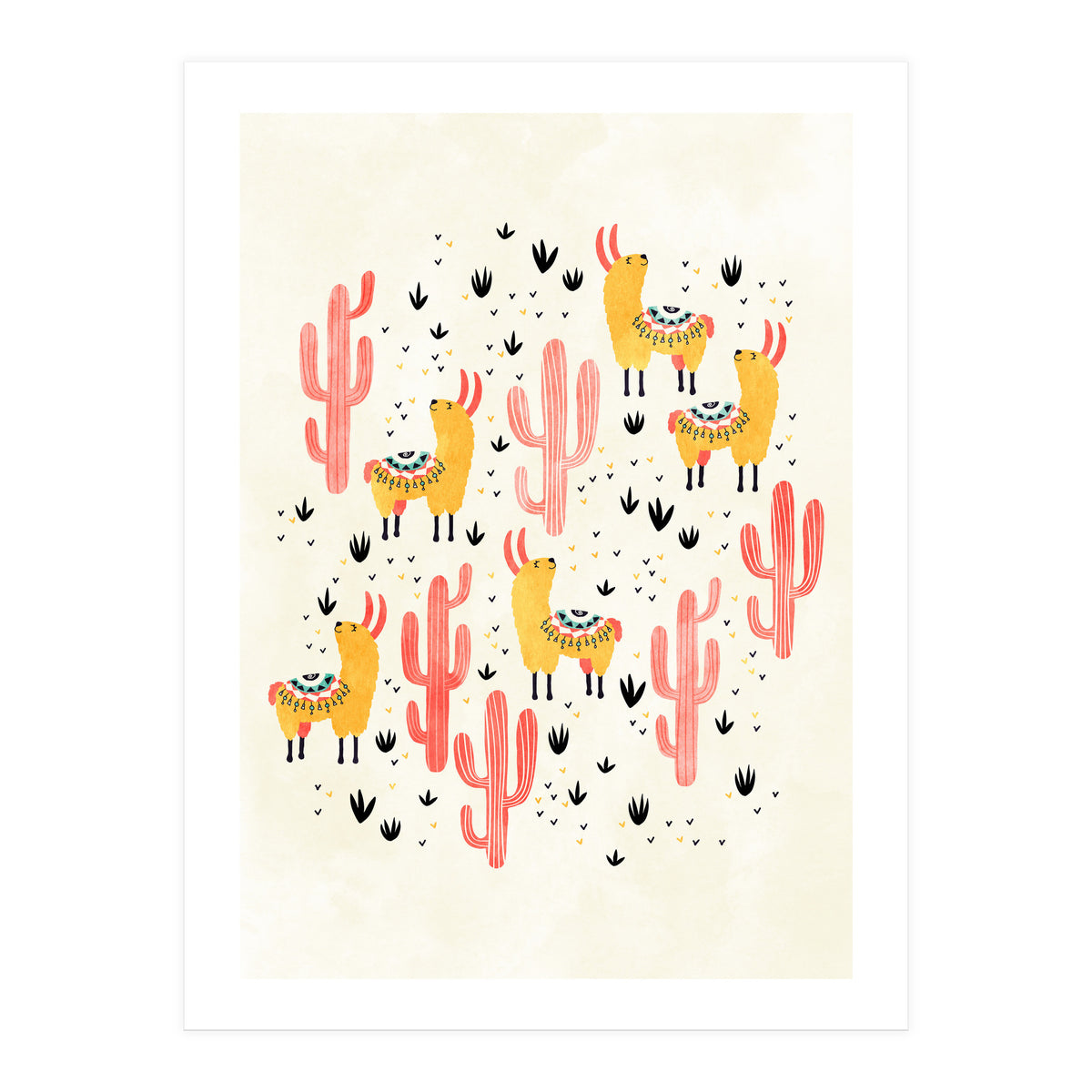 Yellow Llamas Red Cacti (Print Only)