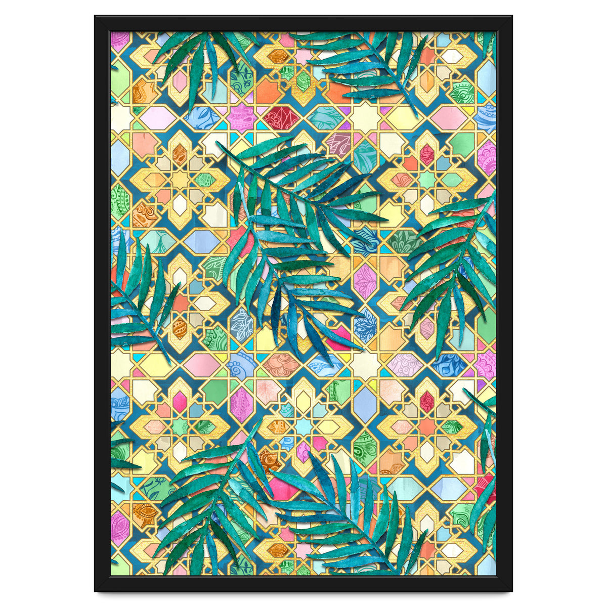 Gilded Moroccan Mosaic Tiles with Palm Leaves