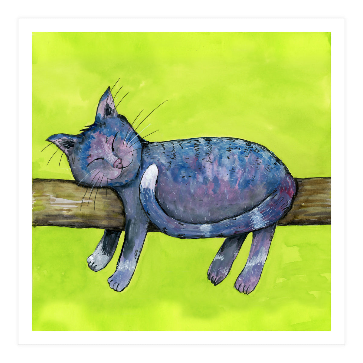 Sleeping cat in purpe (Print Only)
