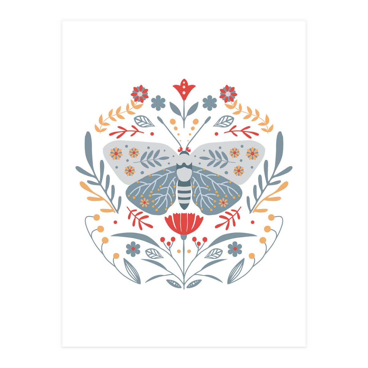 Scandinavian Folk Art: Butterfly & Flowers (Print Only)