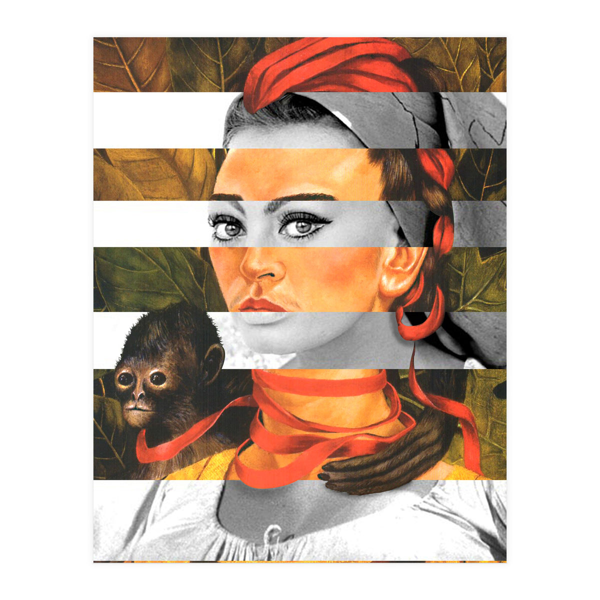 Frida Kahlo's Self Portrait with Monkey & Sophia Loren (Print Only)