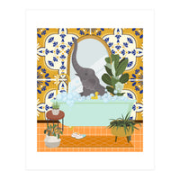 Elephant Bathing in Moroccan Style Bathroom (Print Only)