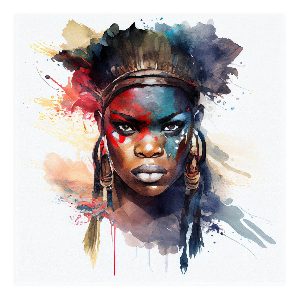 Watercolor African Warrior Woman #4 (Print Only)