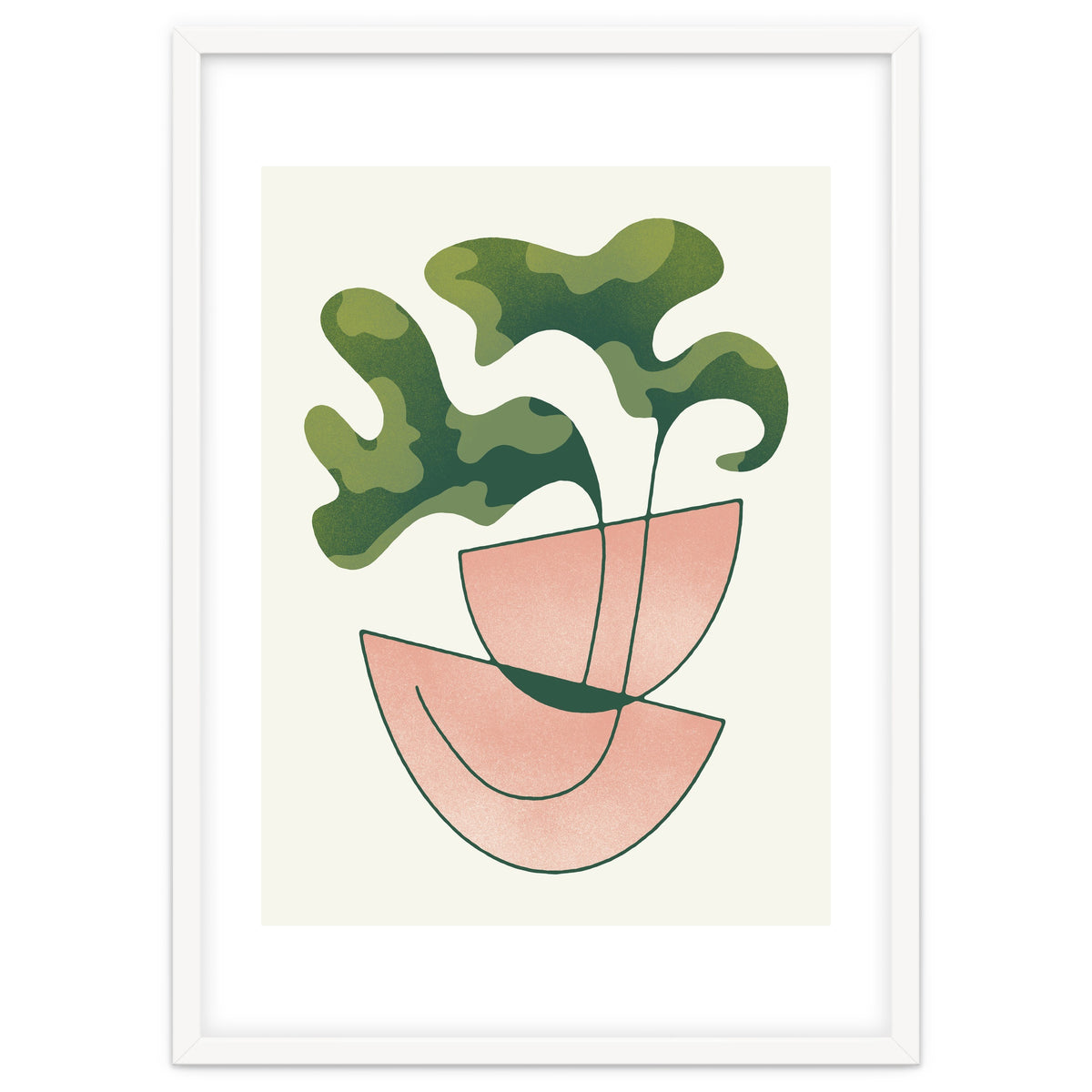 Two Abstract Plant Leaves In A Geometric Vase