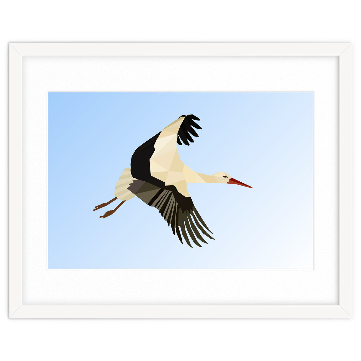 White Stork Bird Low Poly Art
