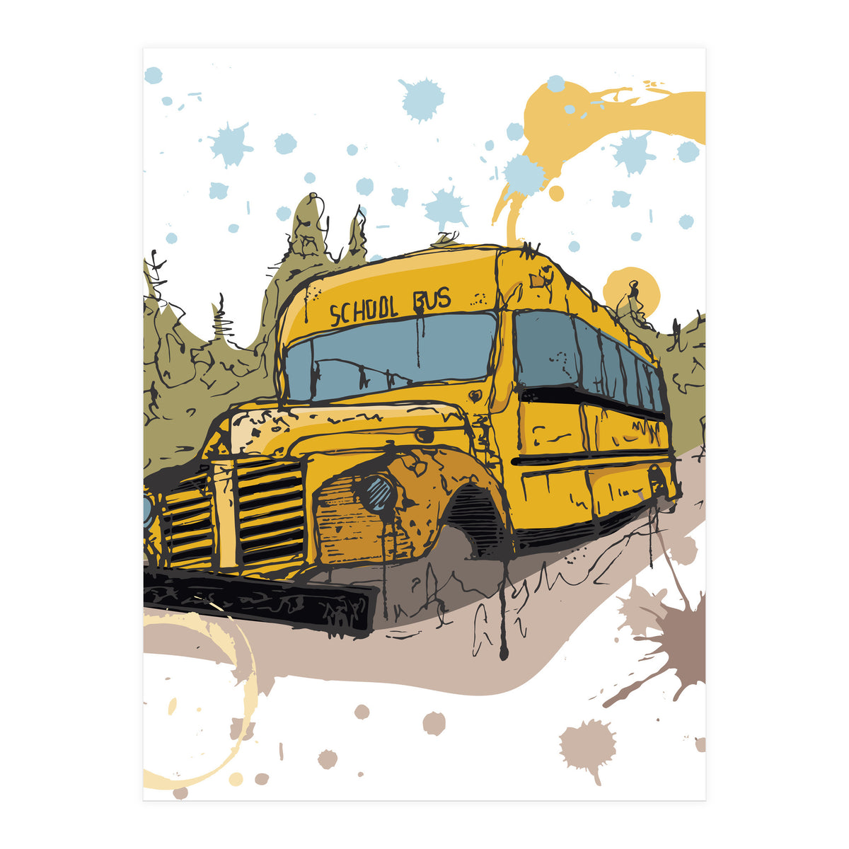 Abandoned school bus sketch (Print Only)