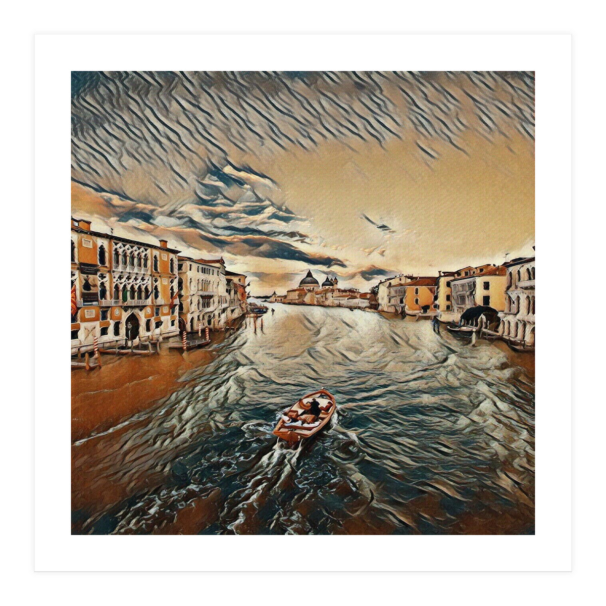 Boat In Venice`s Water Italian Tour Vintage (Print Only)