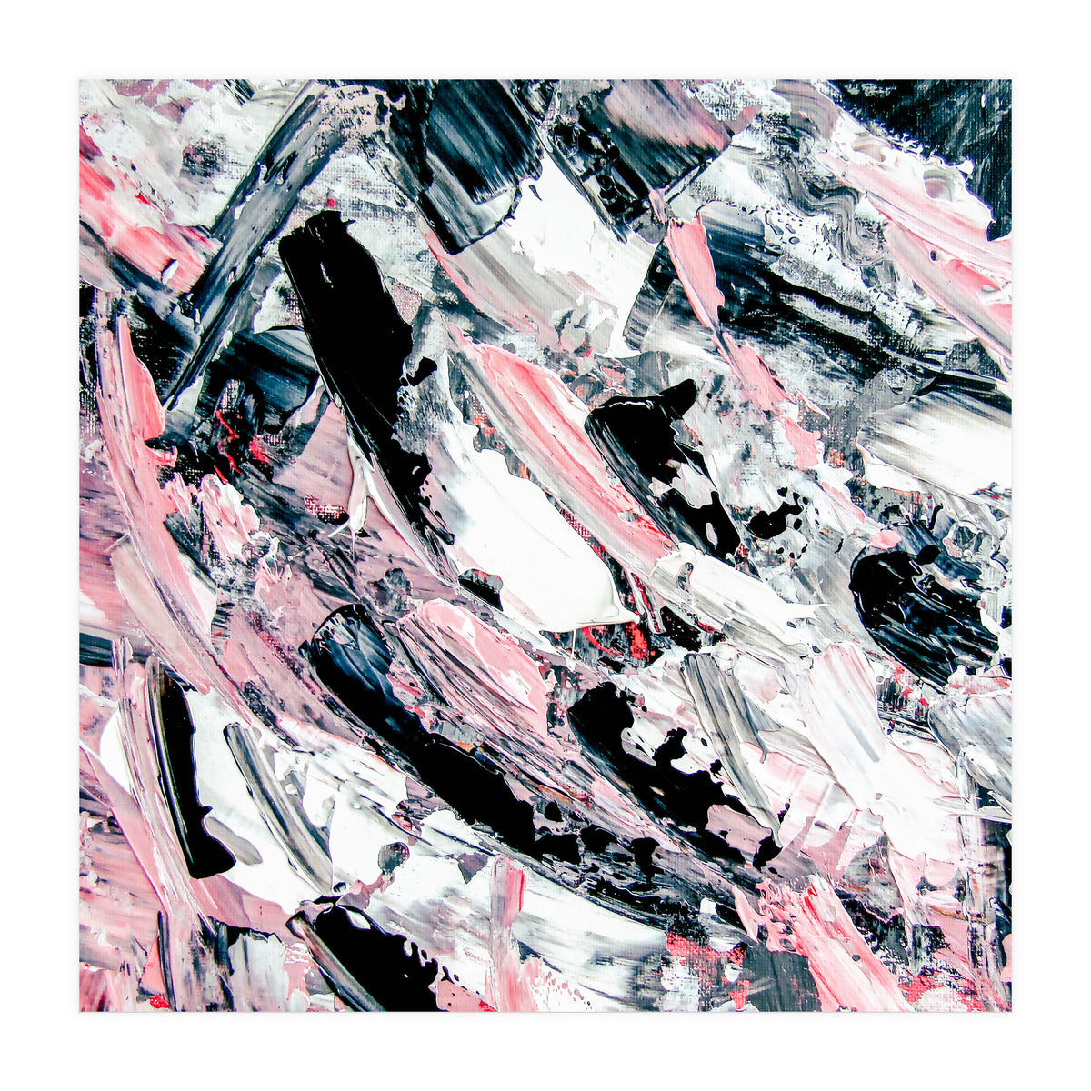Modern Abstract Pastel Pink Black White Grey Acrylic Brushstrokes (Print Only)