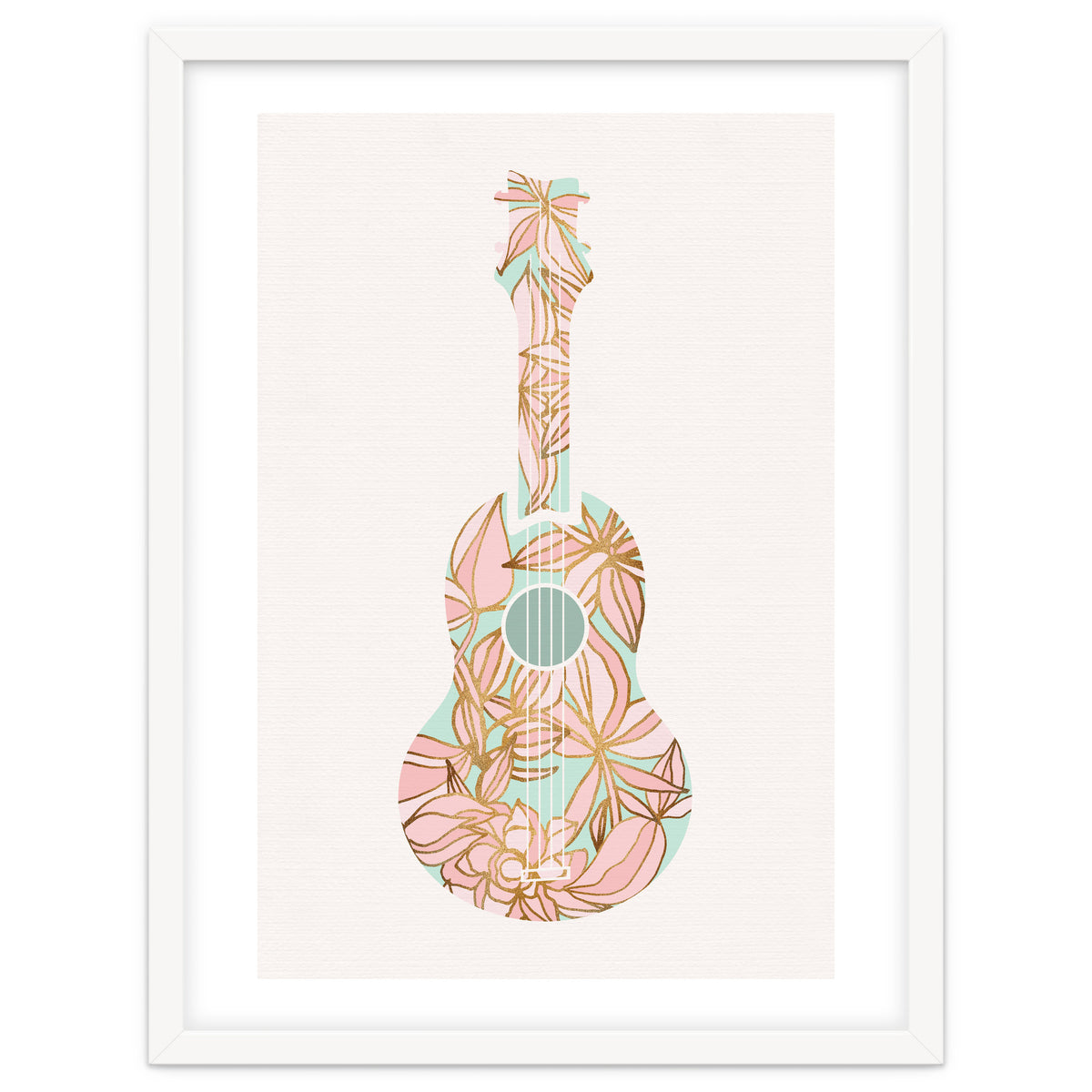 Aqua and Pink Floral Ukulele