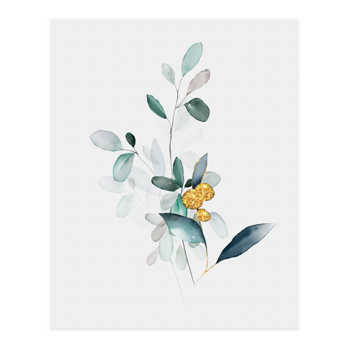 Modern Botanical Gold & Sage Study 02  (Print Only)
